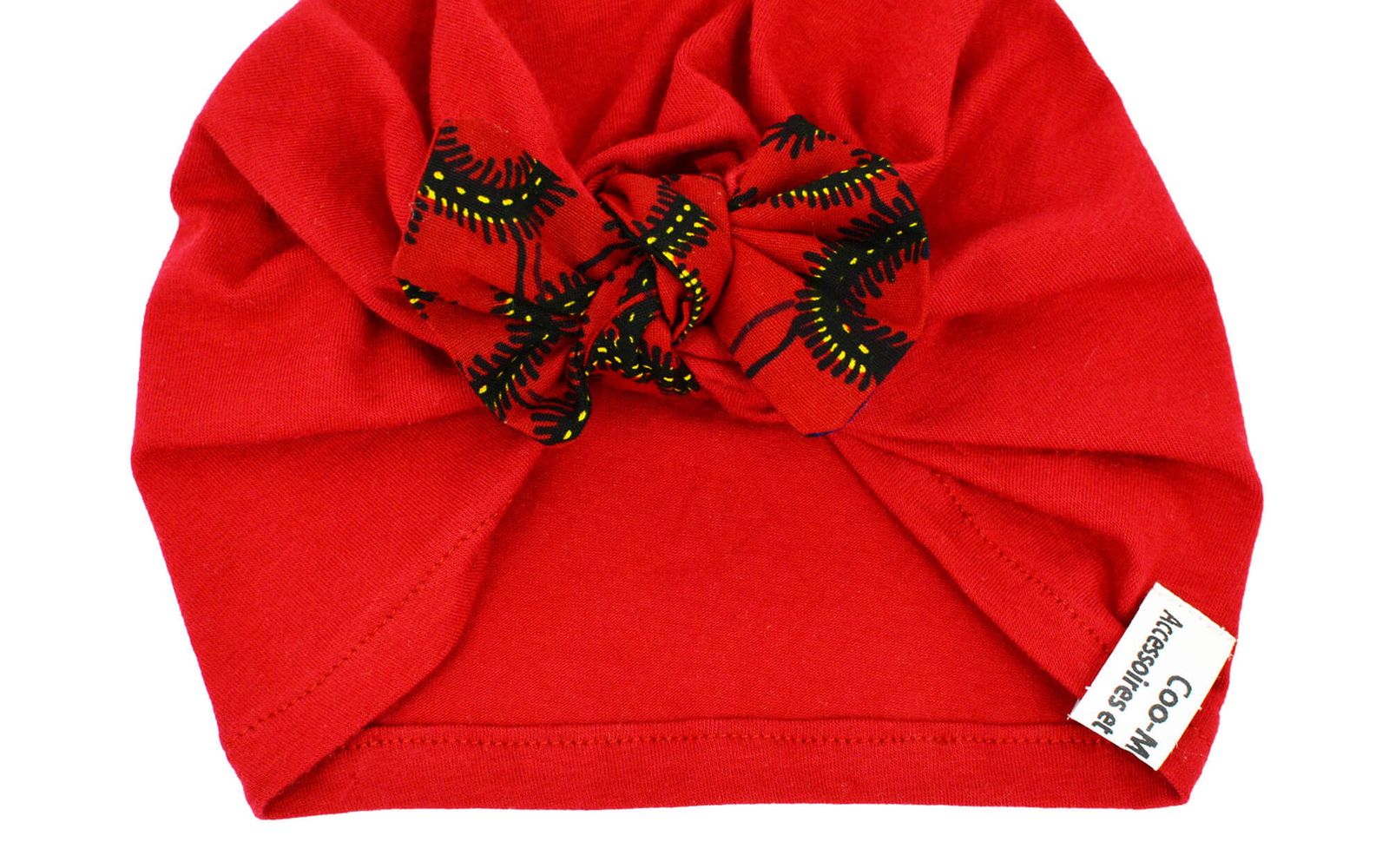 Turban Bebe Rouge Avec Noeud Tricot Pagne Wax Coo Mon