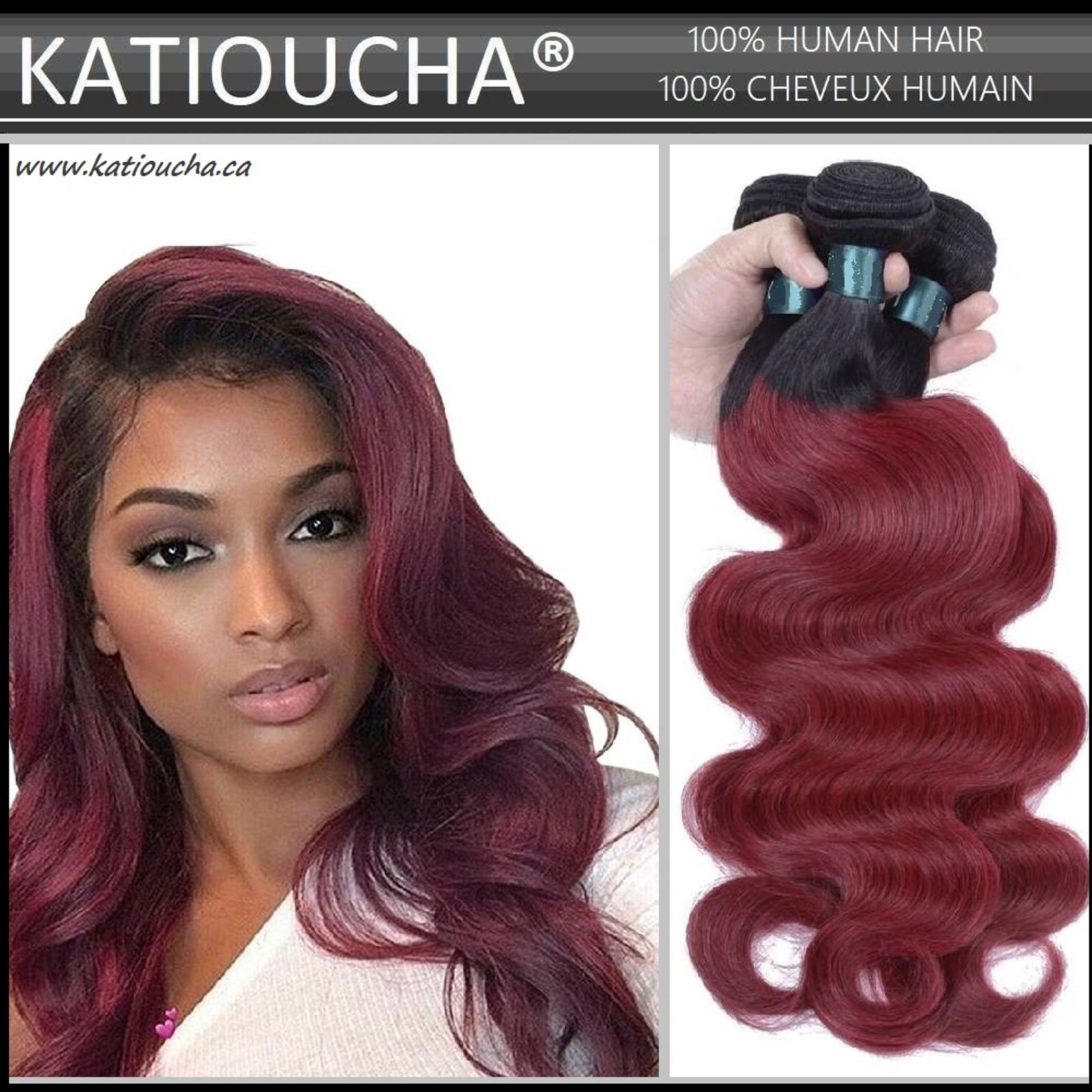 100 Remy Human Hair Extensions 8a Weft Weave Bundle Black Roots Wine Red Ombre Body Wave 100g
