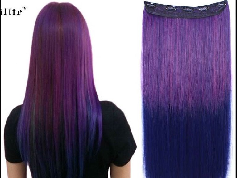 Clip In Hair Extension Straight Hair 60 Cm 24 120g Ombre Purple Dark Blue