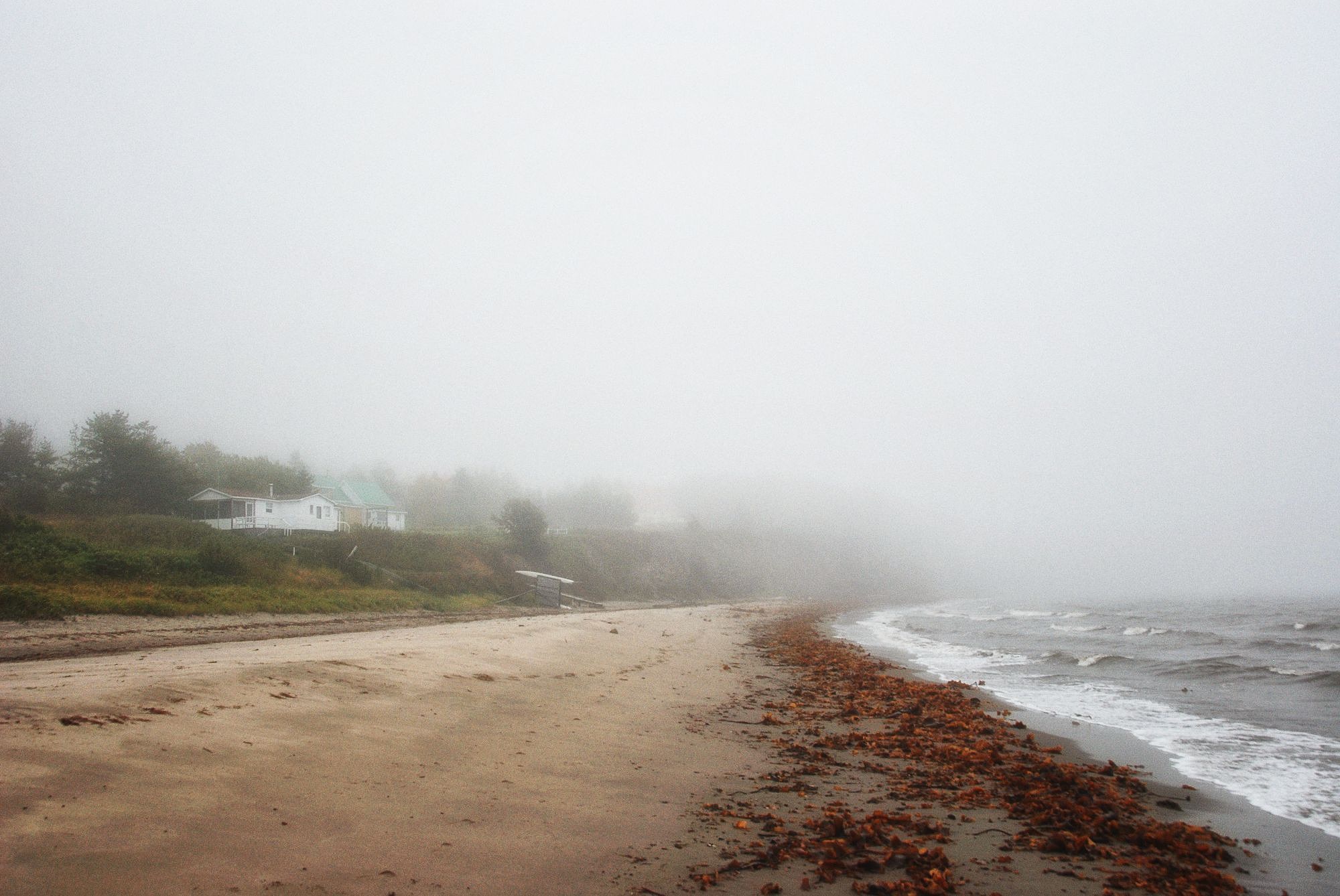 Empty beach in Gaspésie on a fogy autumn day
