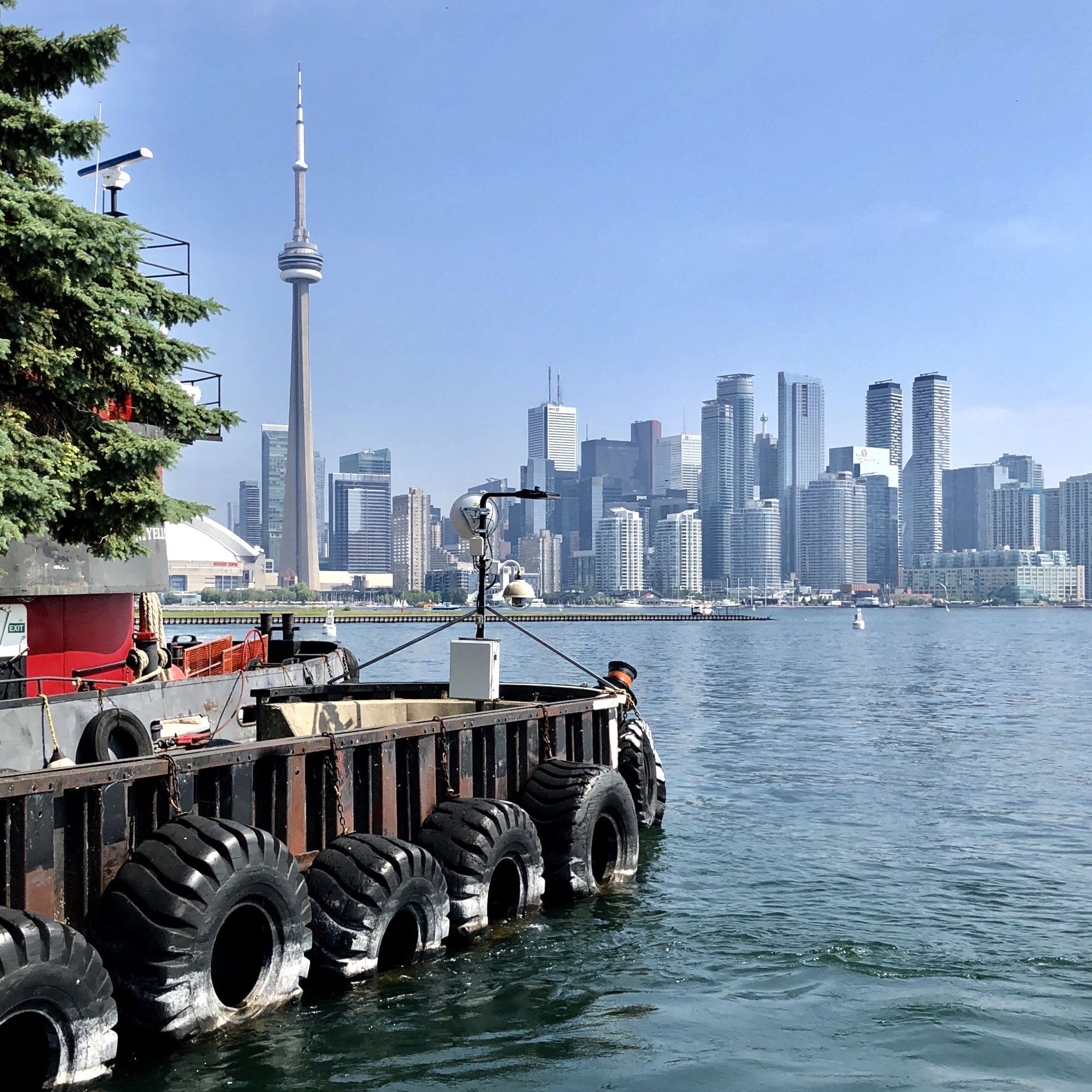 View of the Hanlan's Point Pier.  CN Tower and Toronto Skyline in the background.