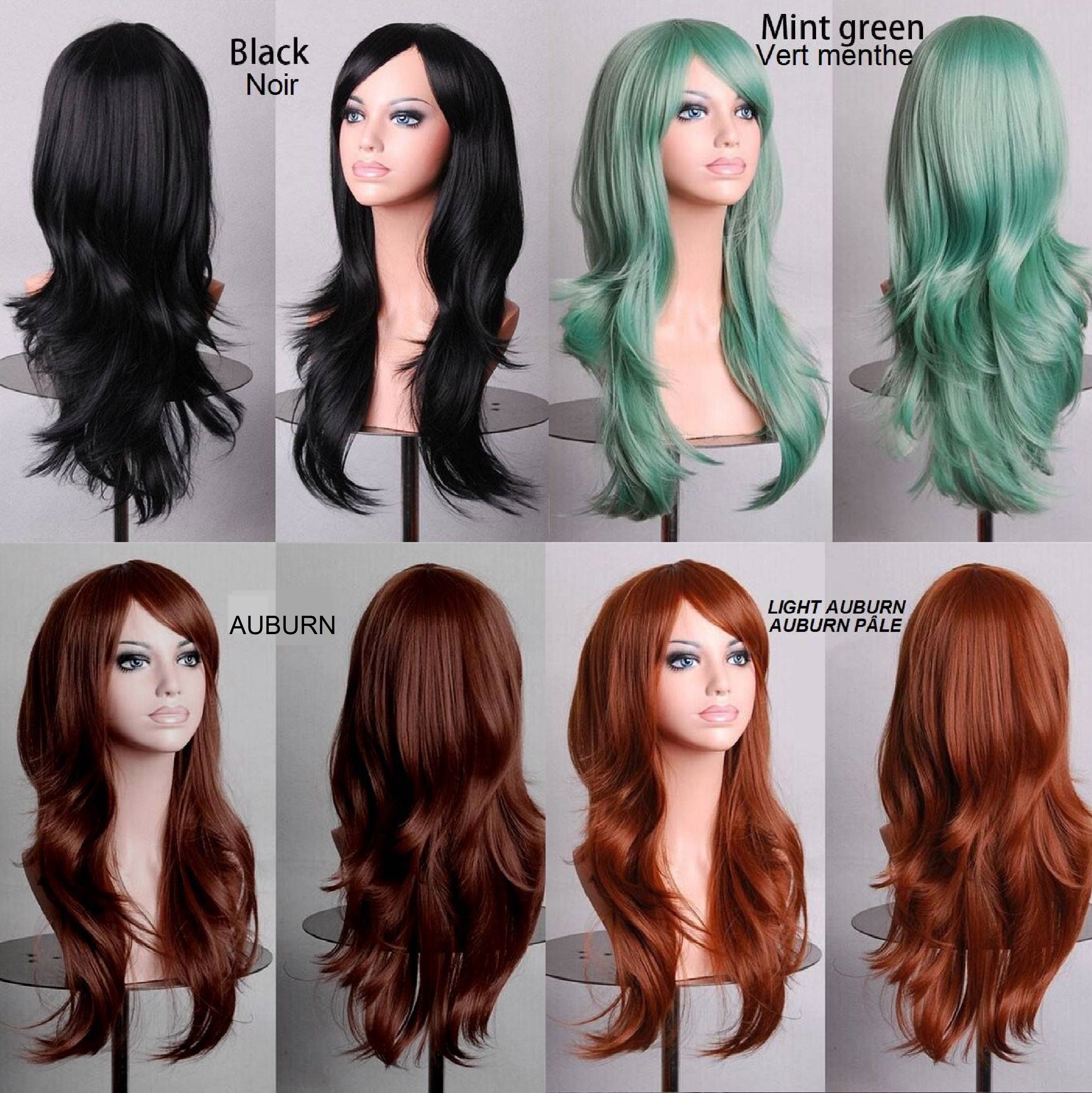 Full Wig Black Mint Green Auburn Light Auburn Style