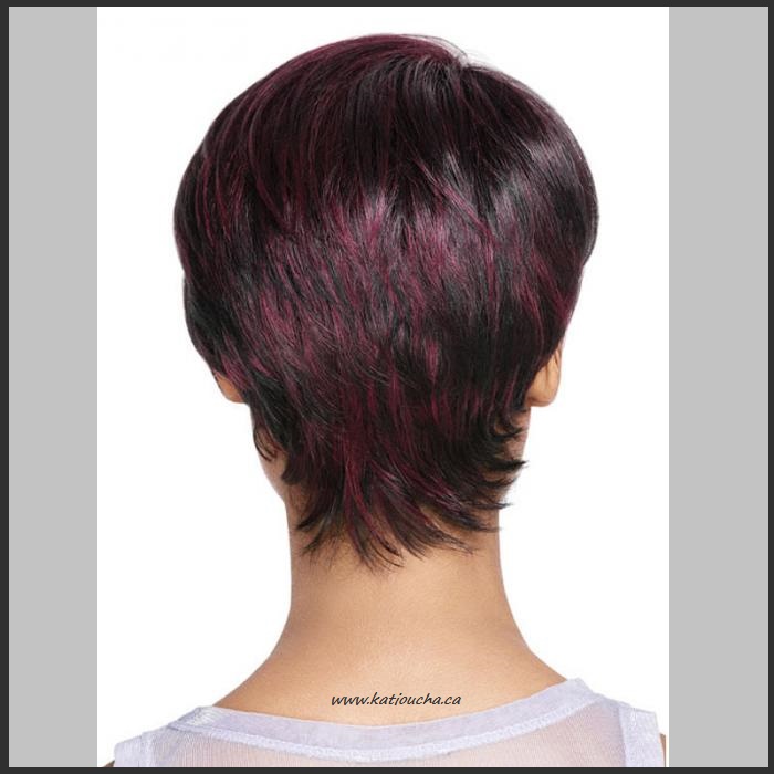 Black Short Hair With Burgundy Highlights Full Wig Code M19 231