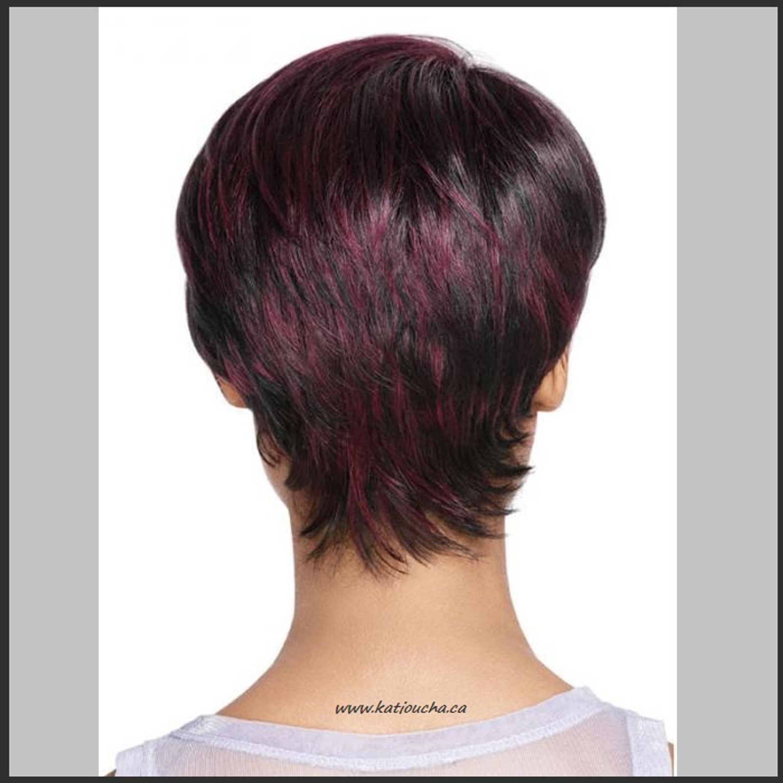 Black Short Hair With Burgundy Highlights Full Wig Code M19 231