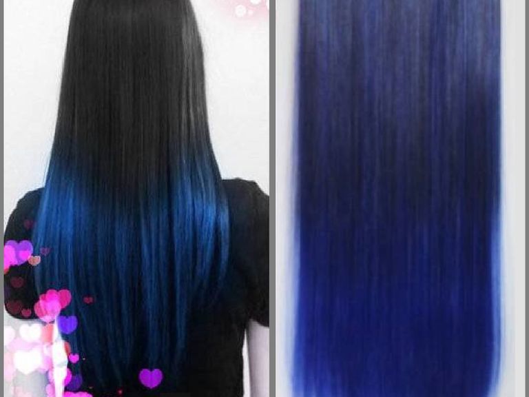 Clip In Hair Extension Straight Hair 60 Cm 24 120g Color Dark Blue Ombre