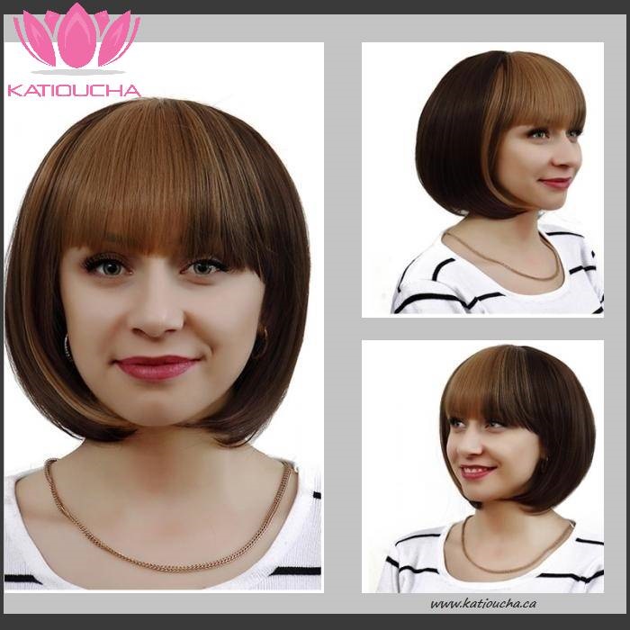 Brown With Blonde Highlights Medium Short Lenght Straight Hair Full Wi