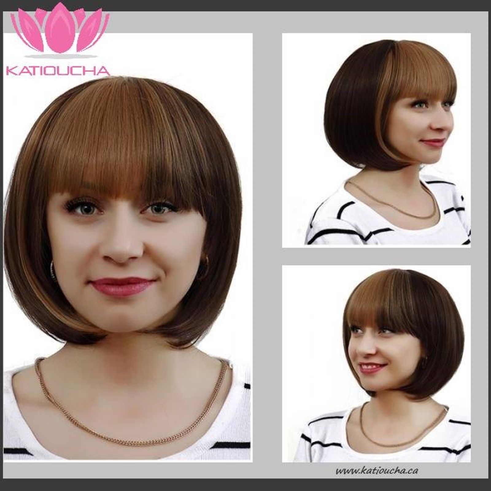 Brown With Blonde Highlights Medium Short Lenght Straight Hair Full Wig 32 Cm Code 40369